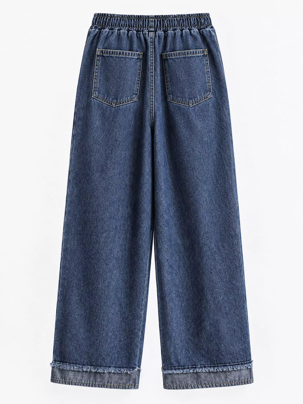 Full Size High-Waisted Elastic Drawstring Wide-Leg Jeans with Frayed Hem Plus Size