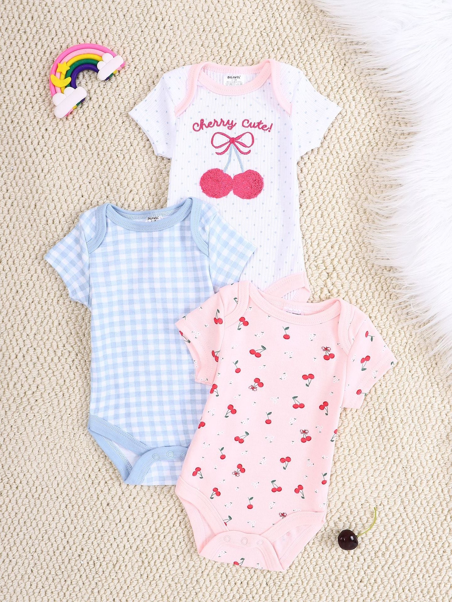Infant And Toddler Cartoon Embroidered Romper Set Newborn Three-Piece Kit