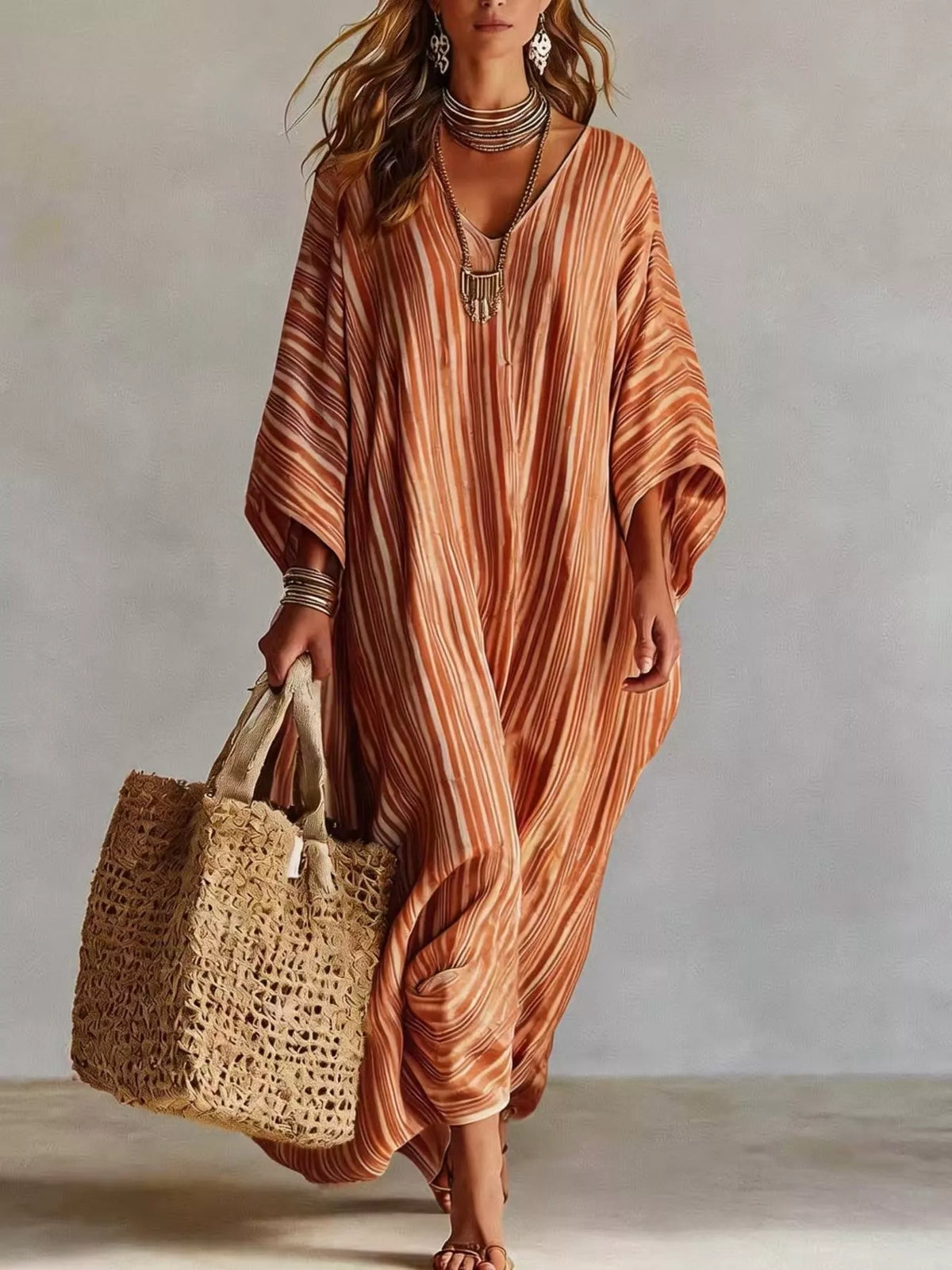 Striped V-Neck Maxi Dress