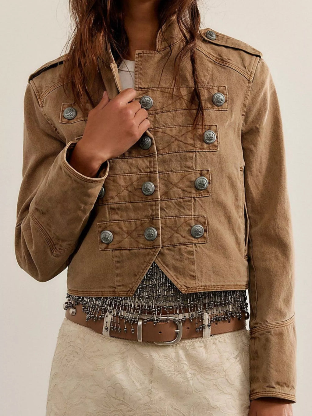 Decorative Button Cropped Jacket