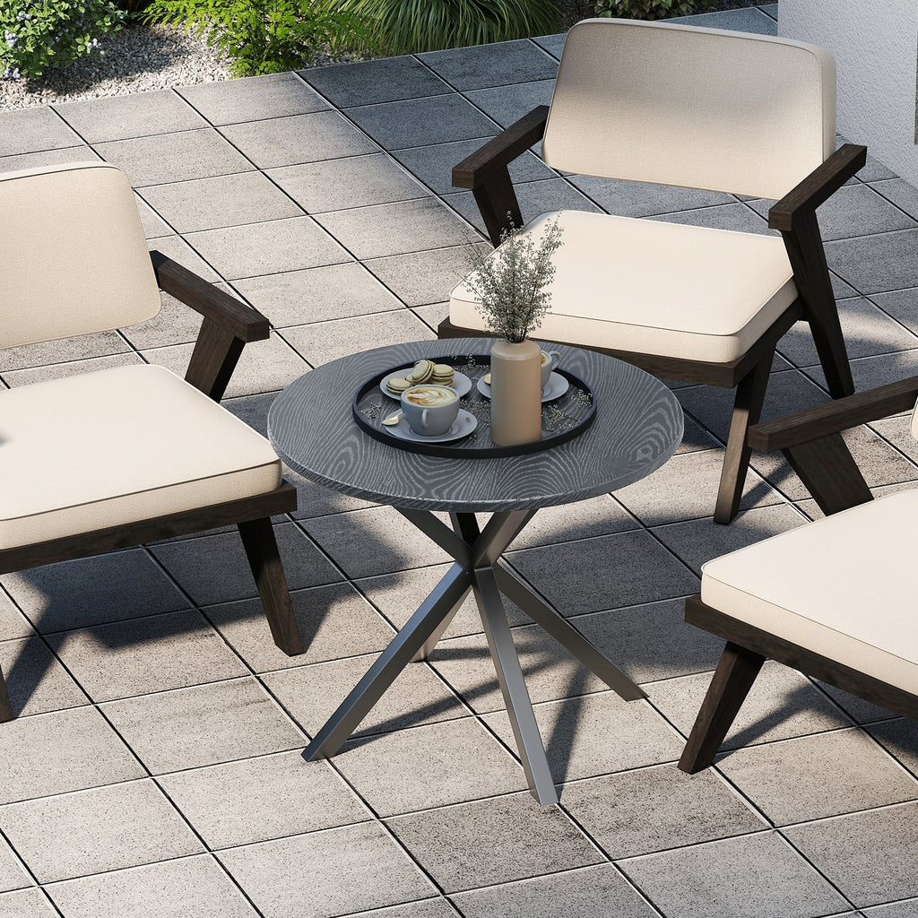 33.5 Inch Round Patio Bistro Table with Wood-Like Top and X-Shaped Legs-Gray