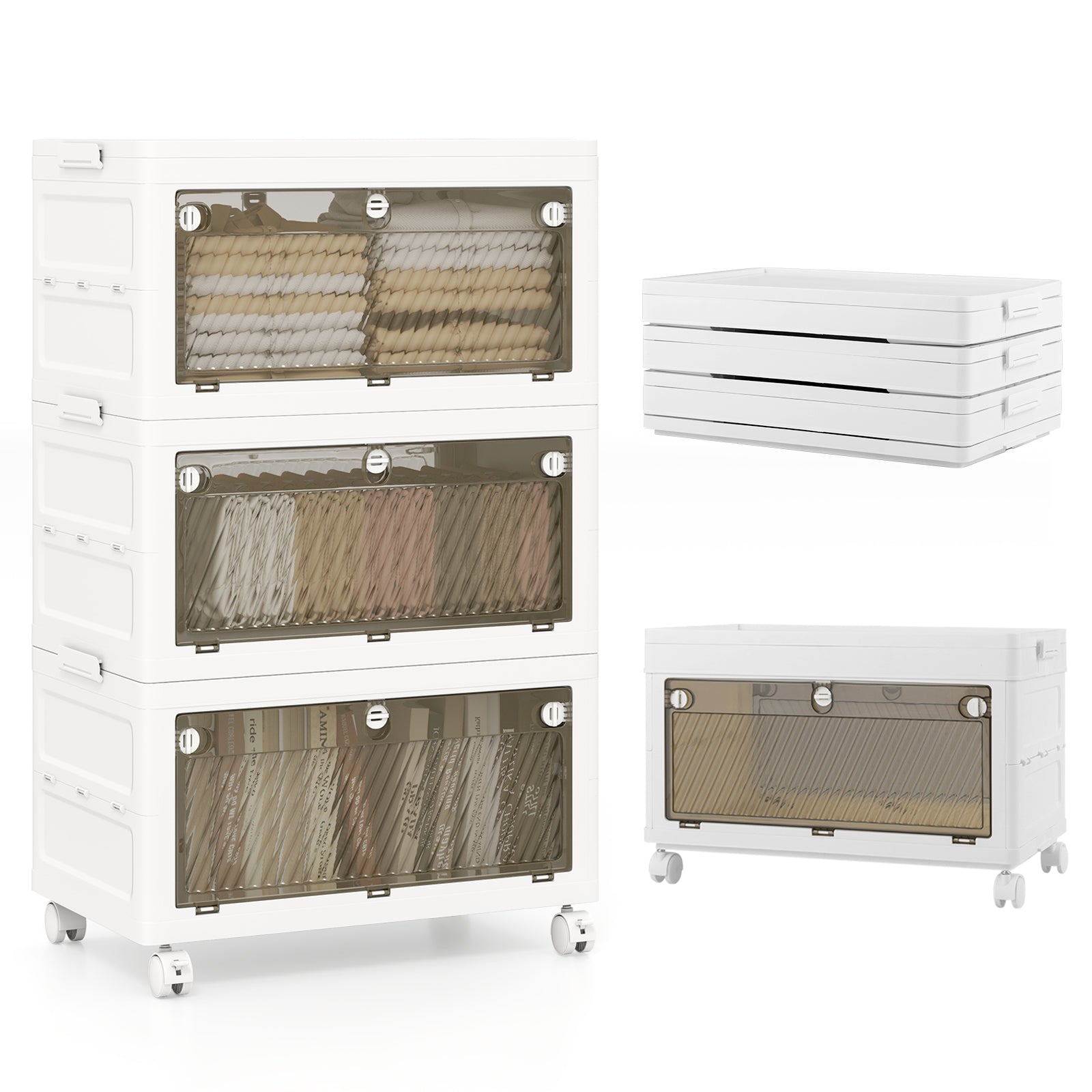 33 Gal 3-Pack Stackable Plastic Storage Bins with Lid for Bedroom Living Room-White