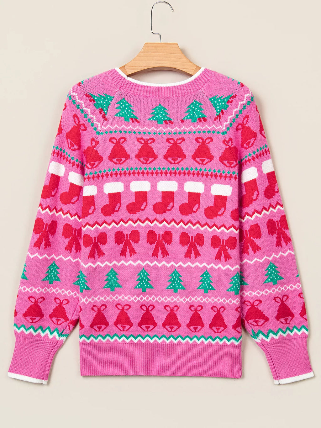 Christmas Holiday Graphic Round Neck Knit Sweater
