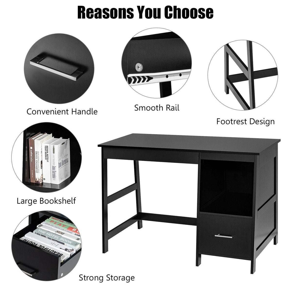 47.5 Inch Modern Home Computer Desk with 2 Storage Drawers