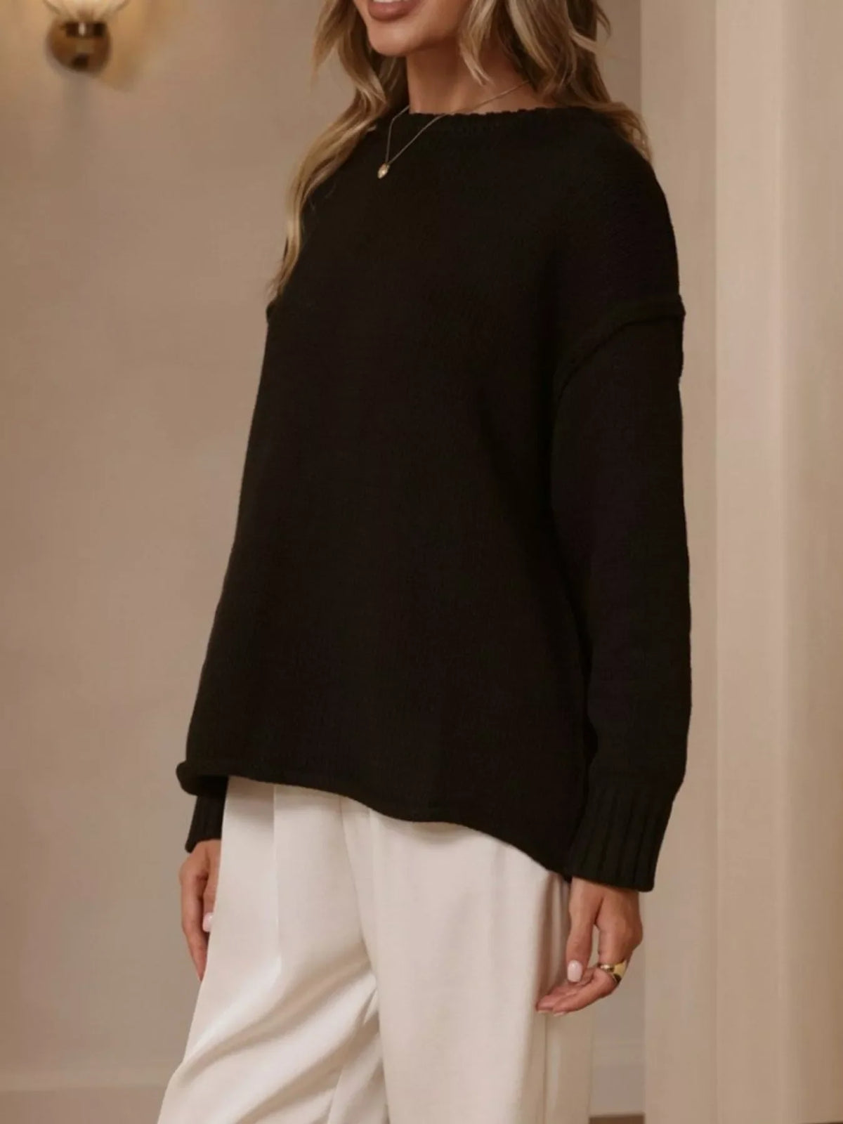 Crew Neck Dropped Shoulder Sweater