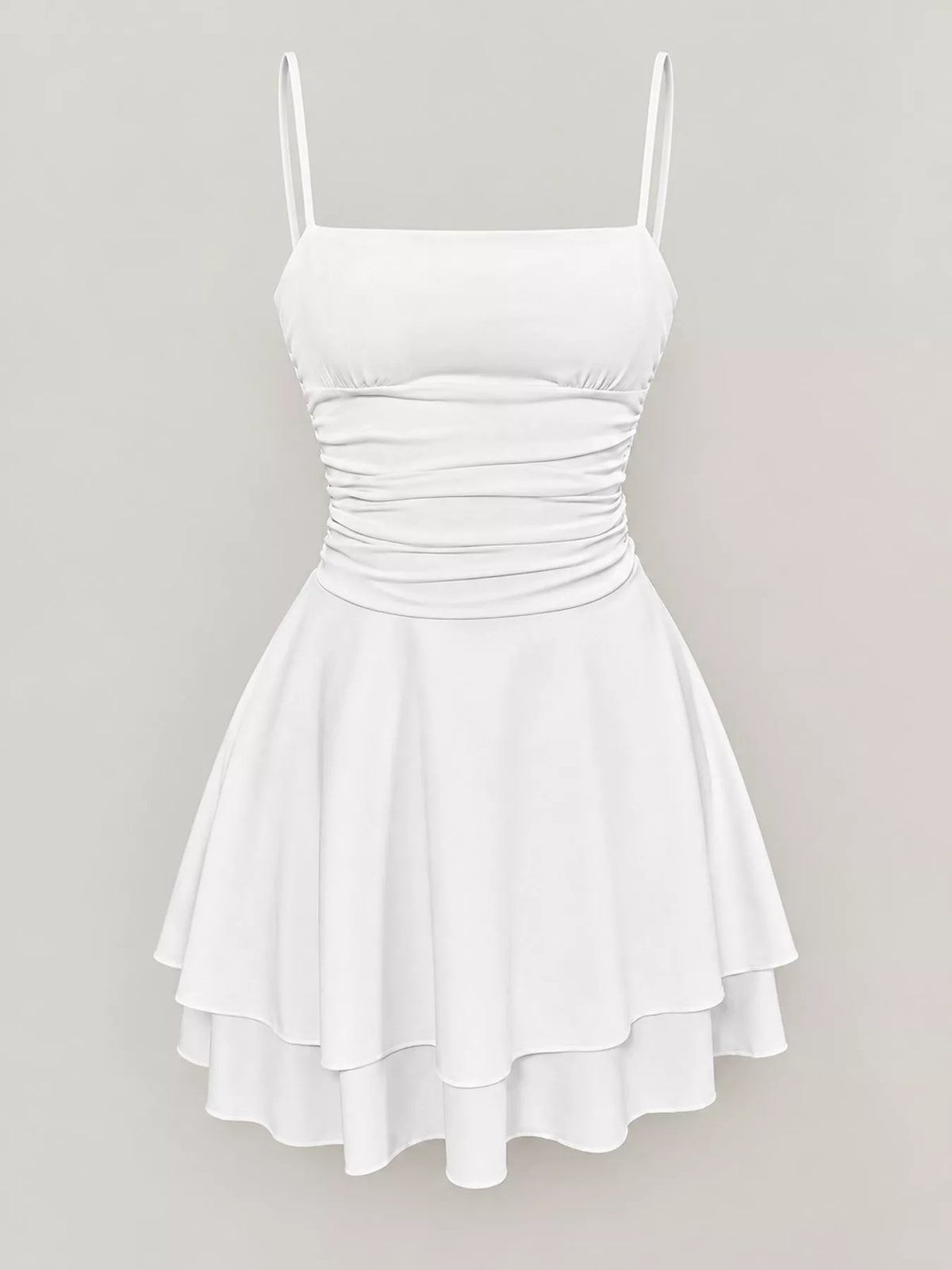 Ruched Spaghetti Strap Layered Mini Dress