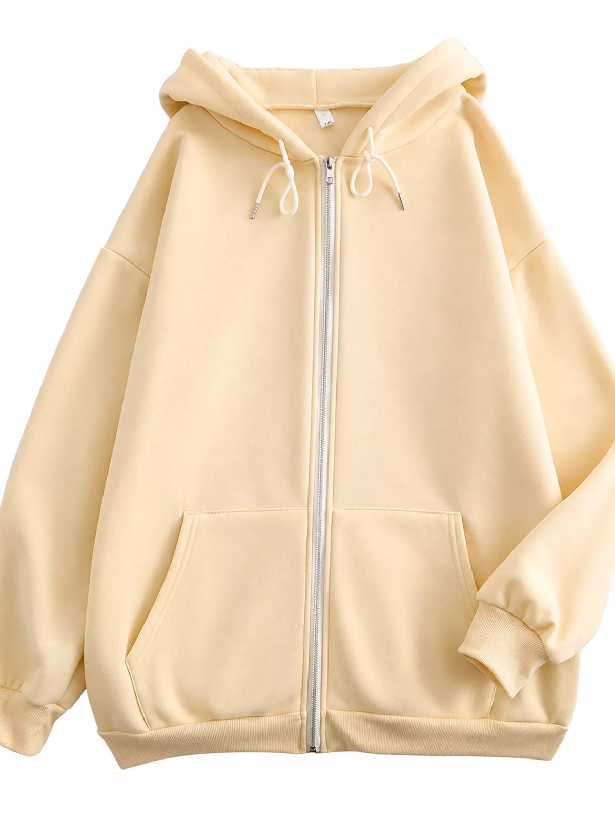Full Size Oversized Solid Zip-Up Hoodie with Drawstring Plus Size
