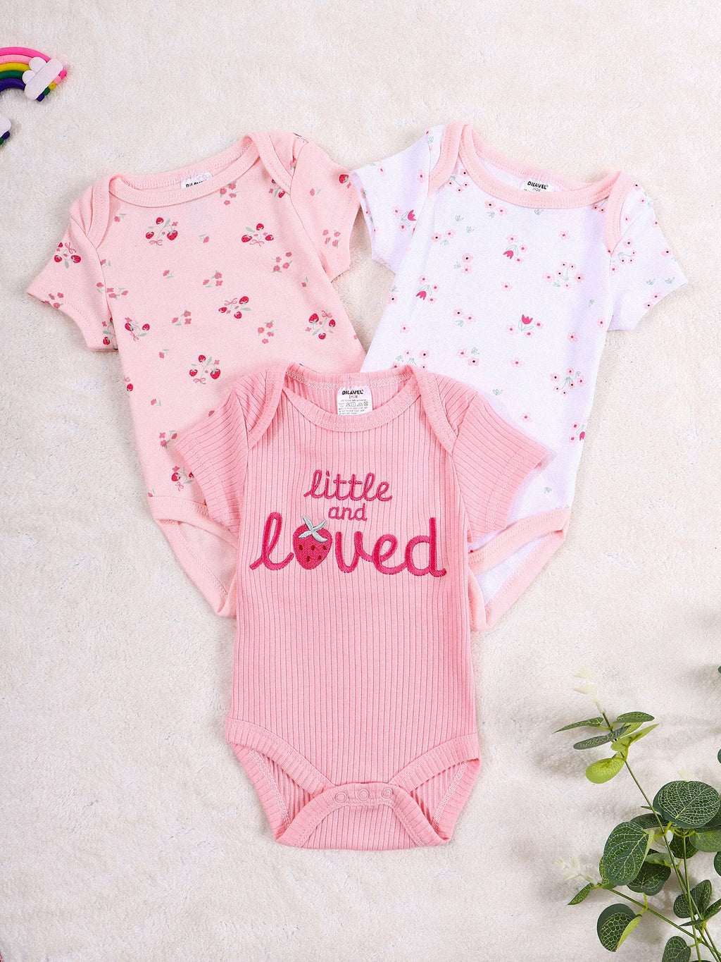 Infant And Toddler Cartoon Embroidered Romper Set Newborn Three-Piece Kit