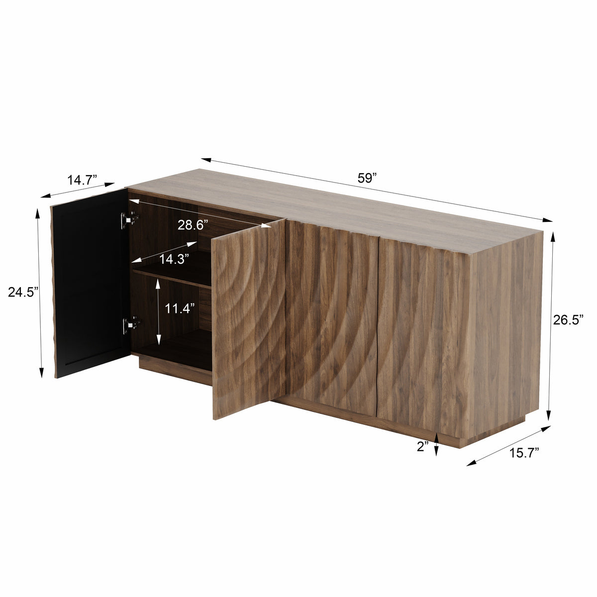 Walnut Buffet Cabinet with Storage - 4-Door Modern Sideboard