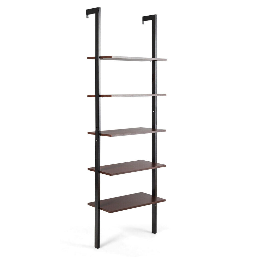 5-Tier Wood Look Ladder Shelf with Metal Frame for Home