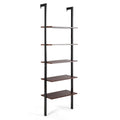 5-Tier Wood Look Ladder Shelf with Metal Frame for Home