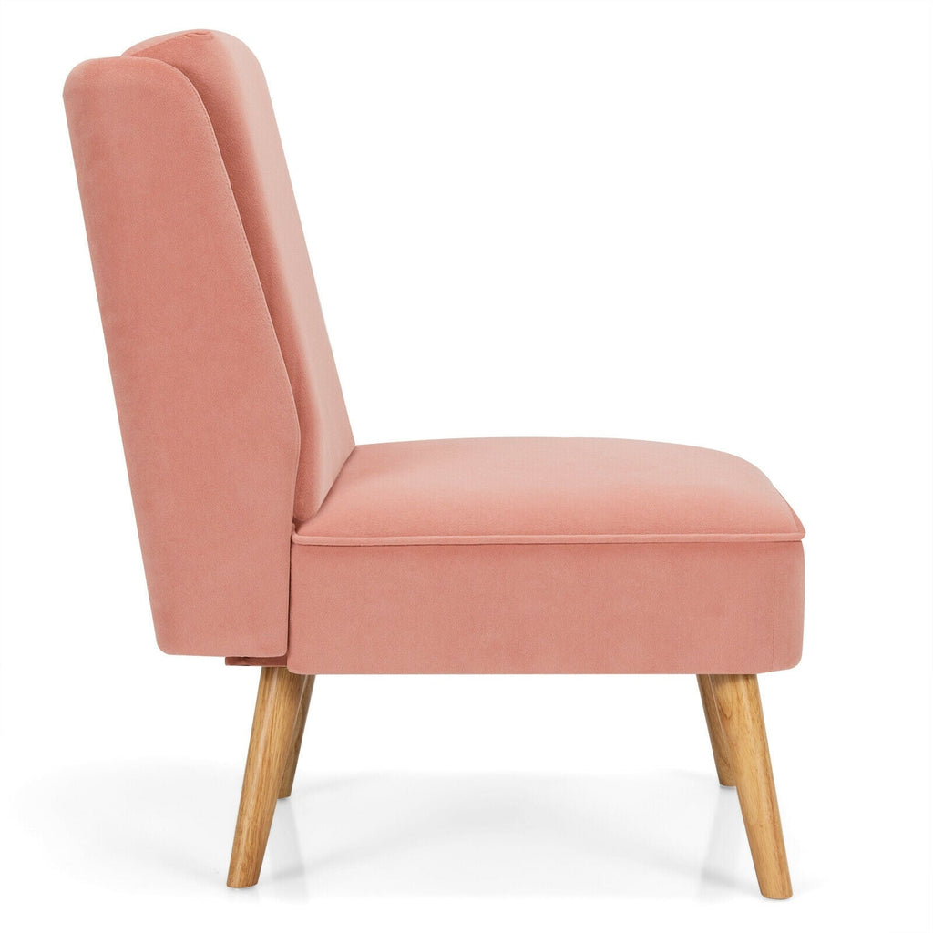 Velvet Accent Armless Side Chair with Rubber Wood Legs for Bedroom