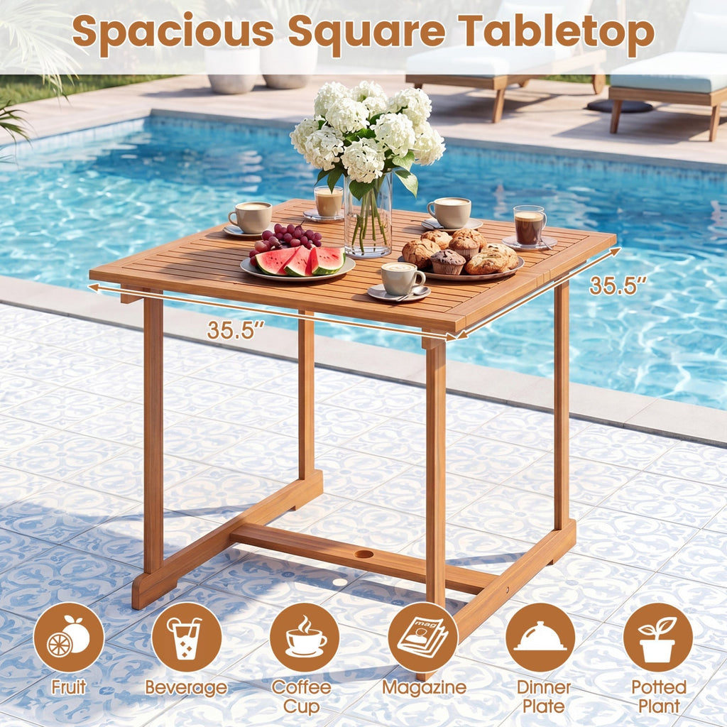 35.5" Acacia Wood Outdoor Dining Table with Umbrella Hole
