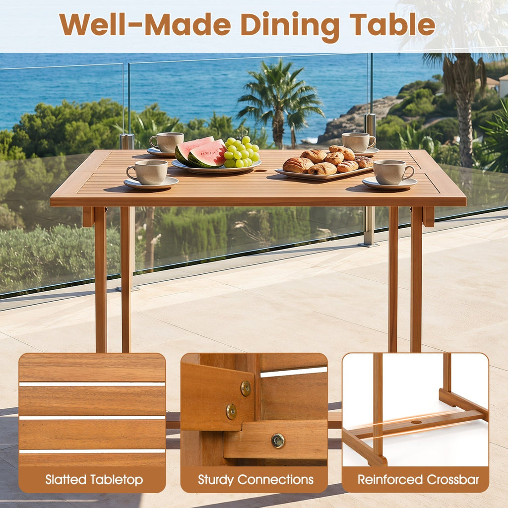 35.5" Acacia Wood Outdoor Dining Table with Umbrella Hole