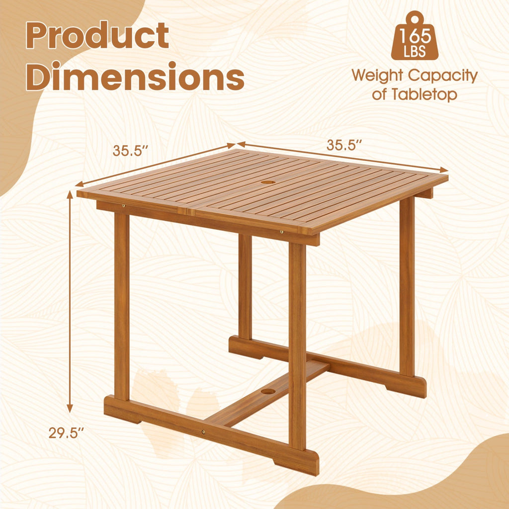 35.5" Acacia Wood Outdoor Dining Table with Umbrella Hole