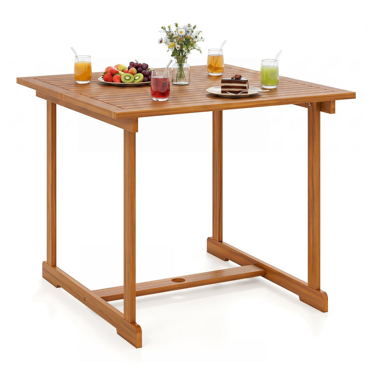 35.5" Acacia Wood Outdoor Dining Table with Umbrella Hole