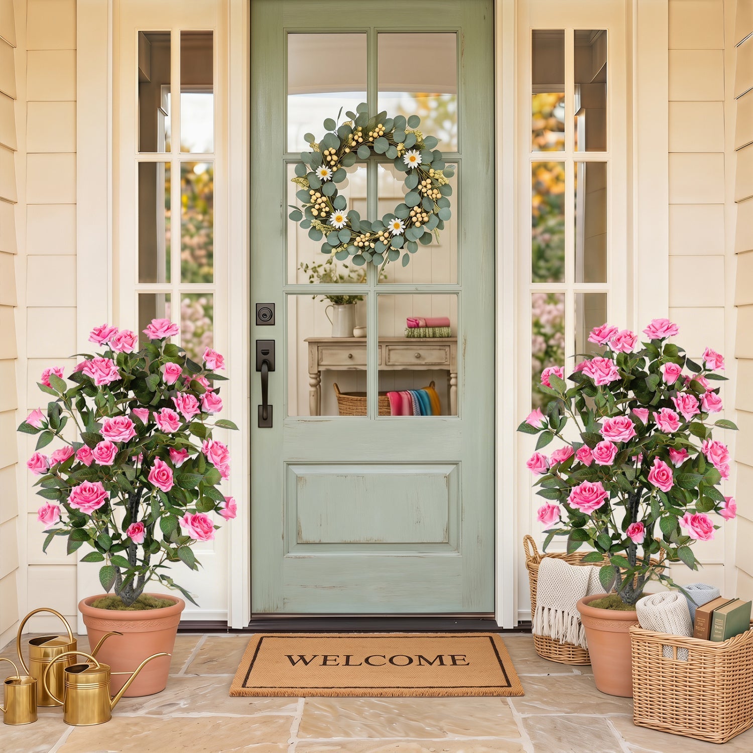 35.5" Artificial Rose Tree with Blooming Flowers in Pot