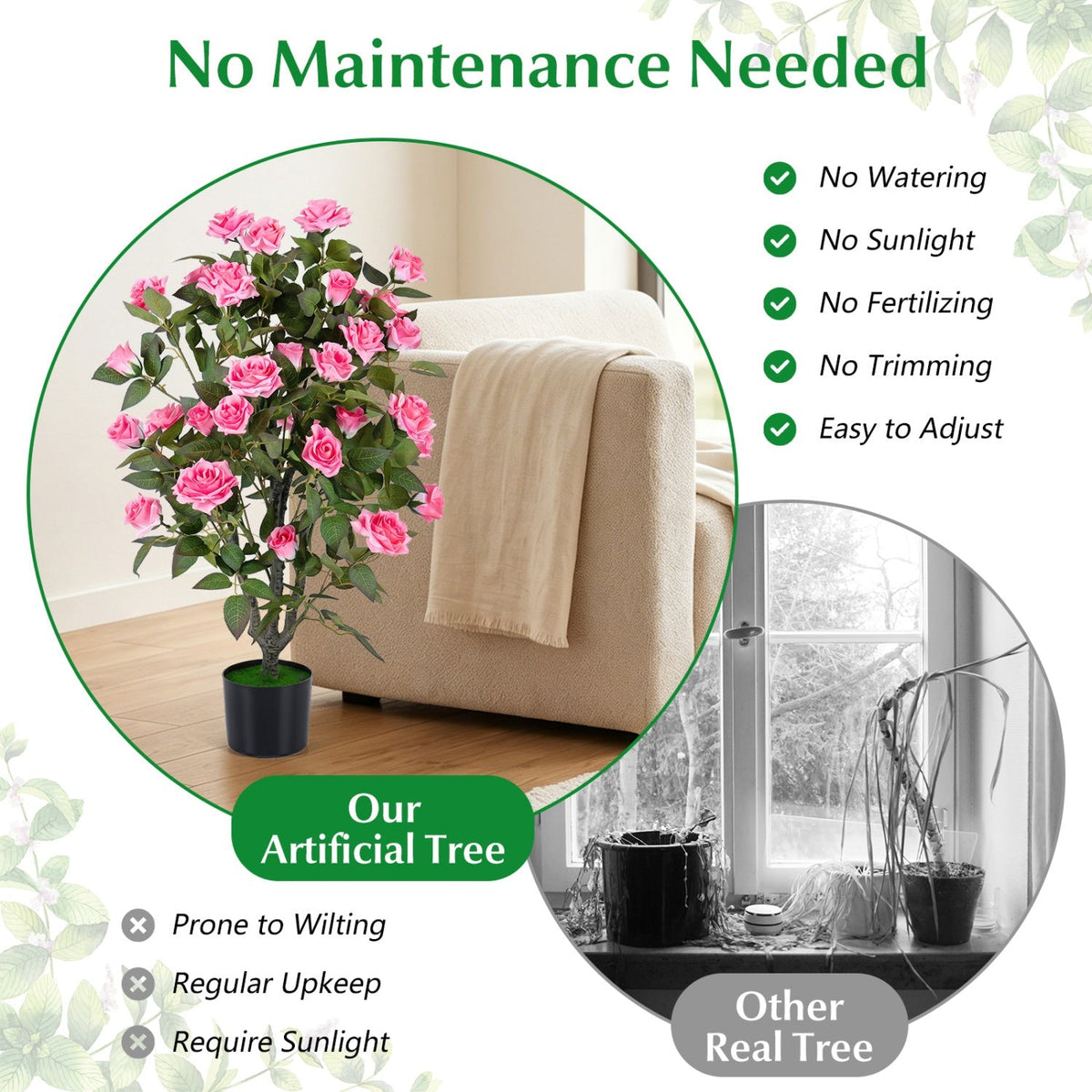 35.5" Artificial Rose Tree with Blooming Flowers in Pot