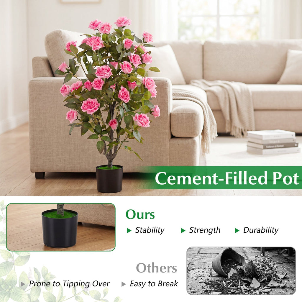 35.5" Artificial Rose Tree with Blooming Flowers in Pot