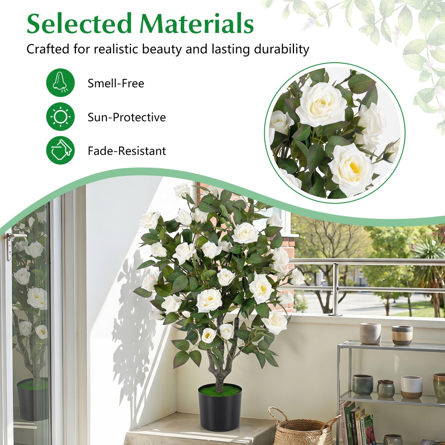 35.5" Artificial Rose Tree with Blooming Flowers in Pot