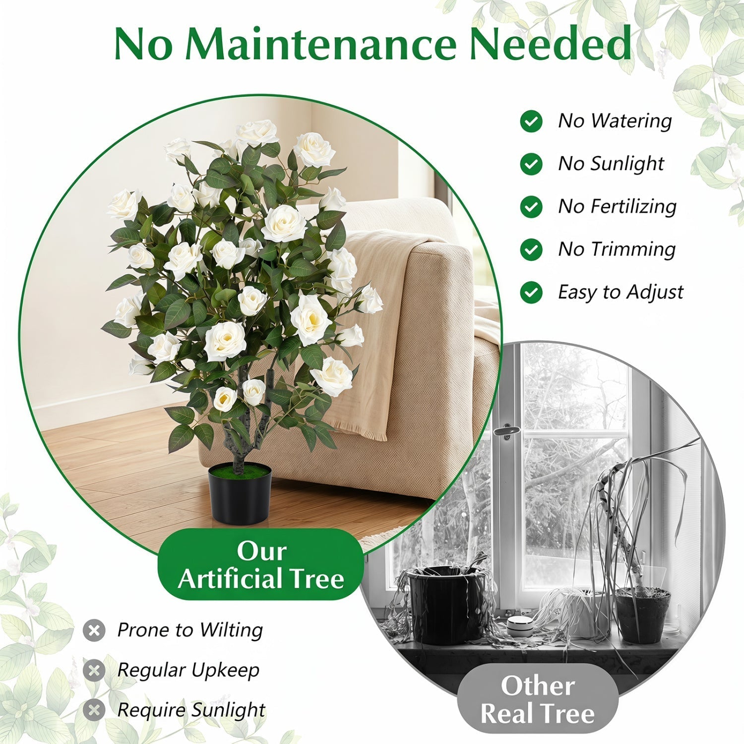 35.5" Artificial Rose Tree with Blooming Flowers in Pot