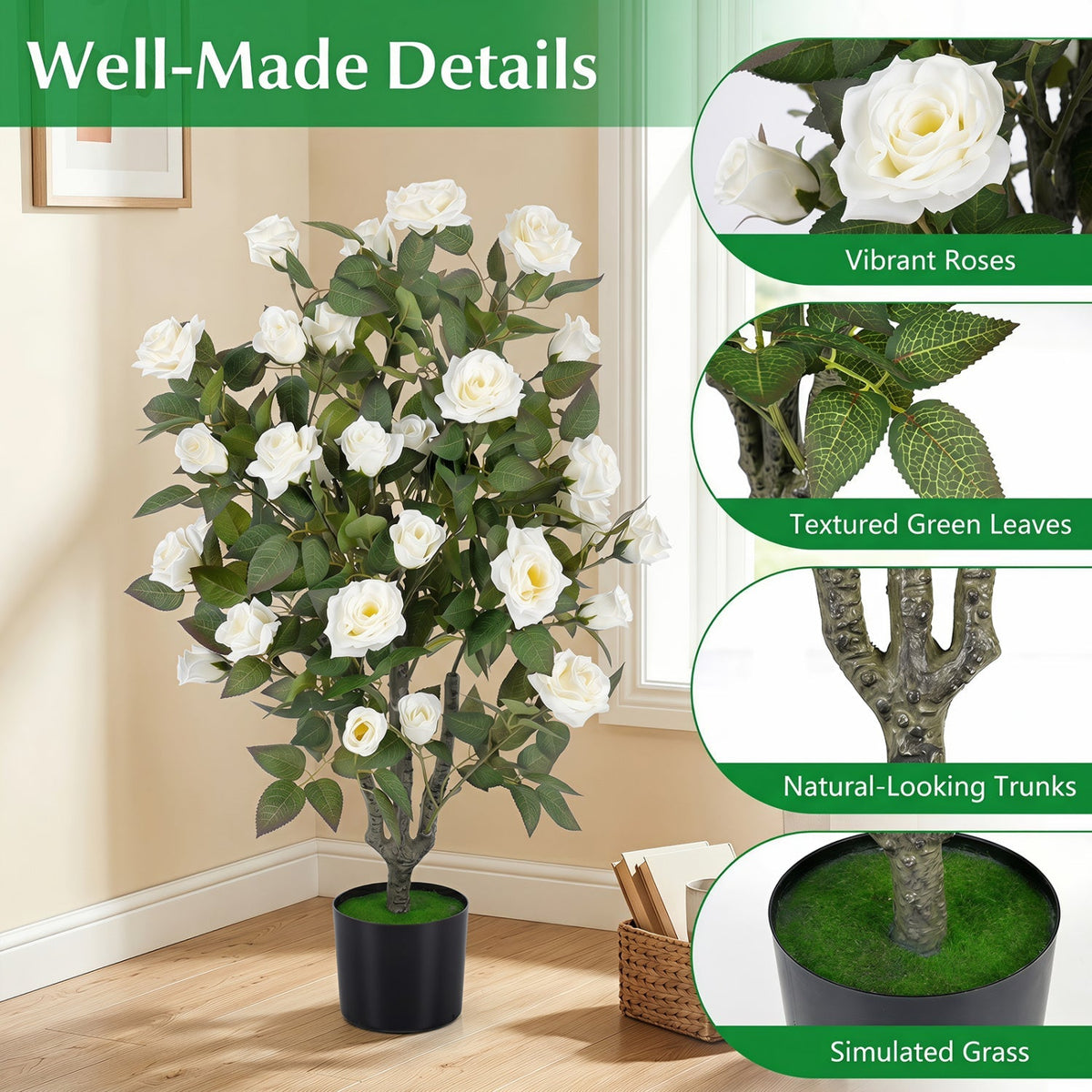 35.5" Artificial Rose Tree with Blooming Flowers in Pot