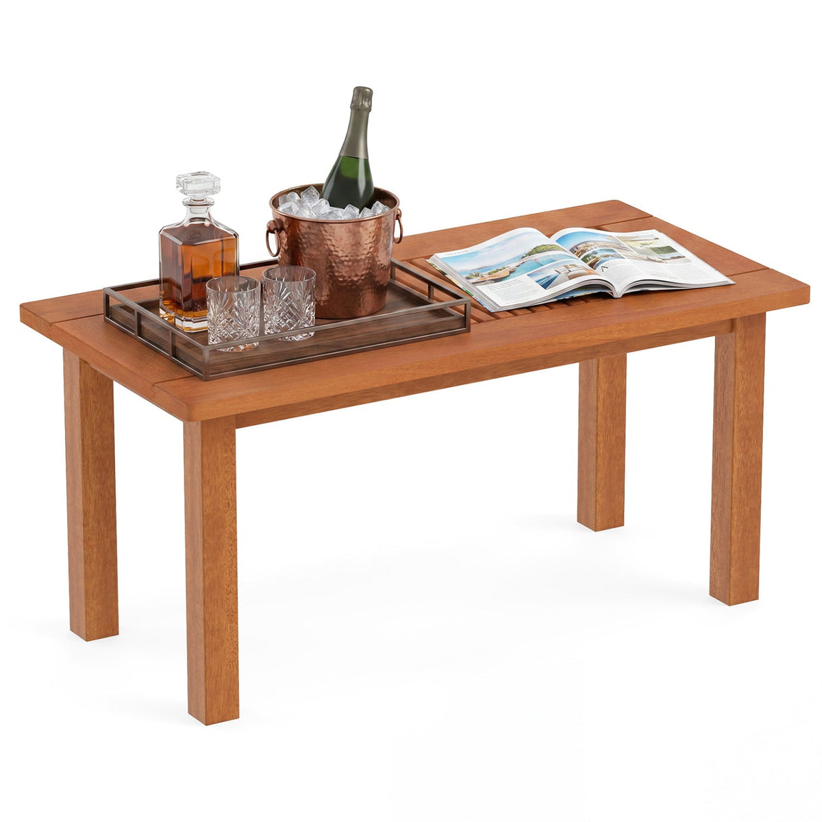 Rectangular Outdoor Coffee Table with Slatted Hardwood Top