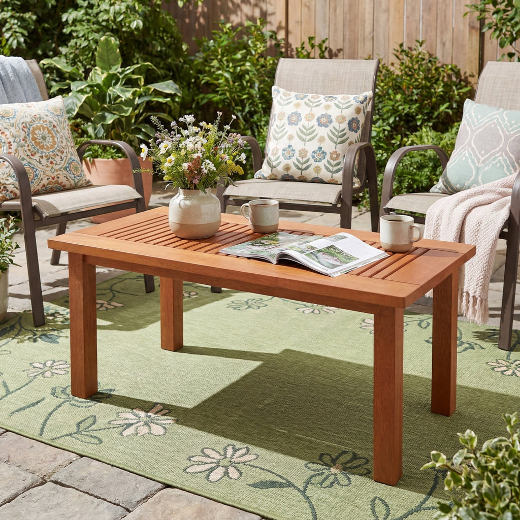 Rectangular Outdoor Coffee Table with Slatted Hardwood Top