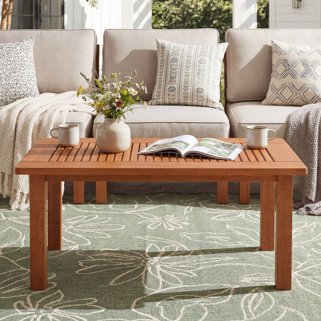 Rectangular Outdoor Coffee Table with Slatted Hardwood Top