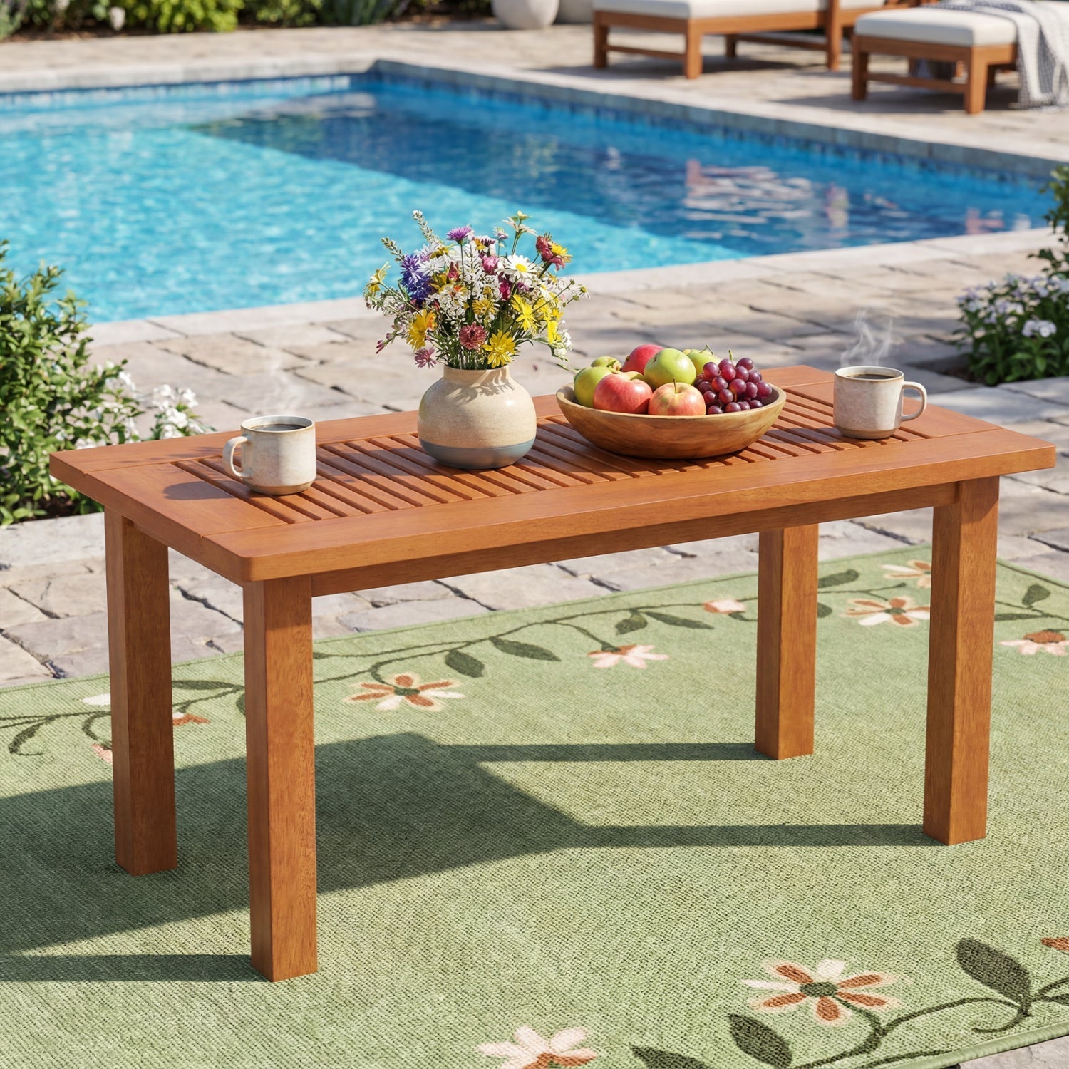 Rectangular Outdoor Coffee Table with Slatted Hardwood Top