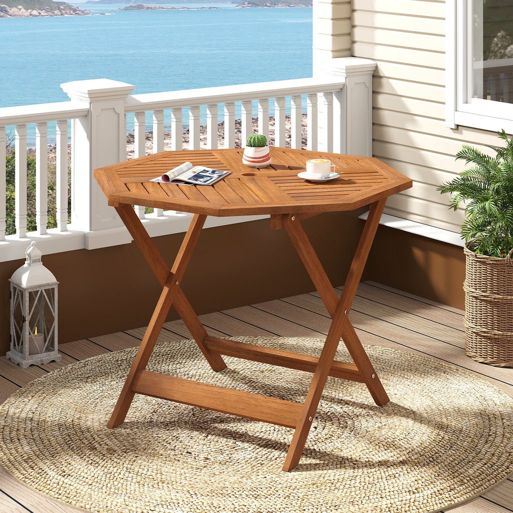 35.5 Inch Solid Wood Patio Dining Table Octagon Table with 1.97 Inch Umbrella Hole
