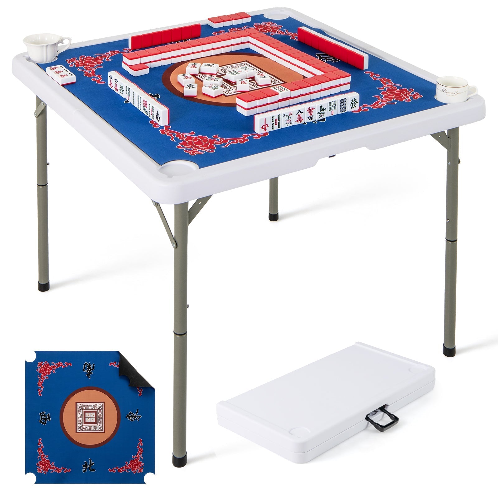 35 Inch 4 Player Game Card Folding Mahjong Table with Cup Holders