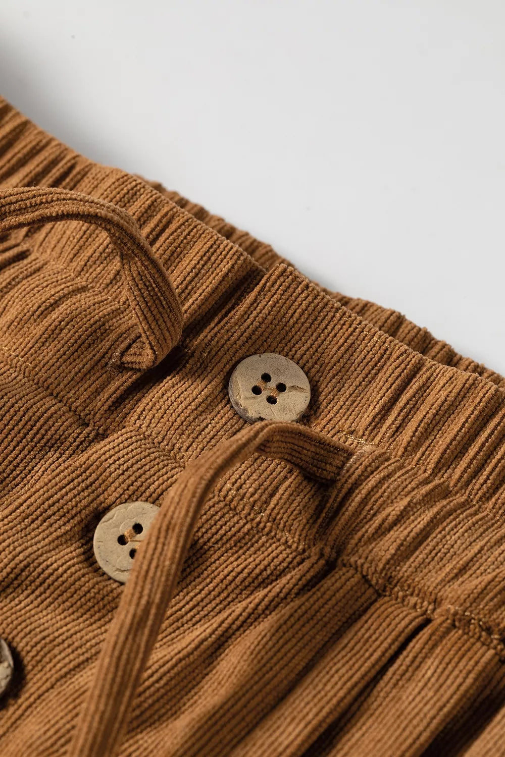 Elastic Waist Wooden Button Placket Ankle Length Wide Leg Pants