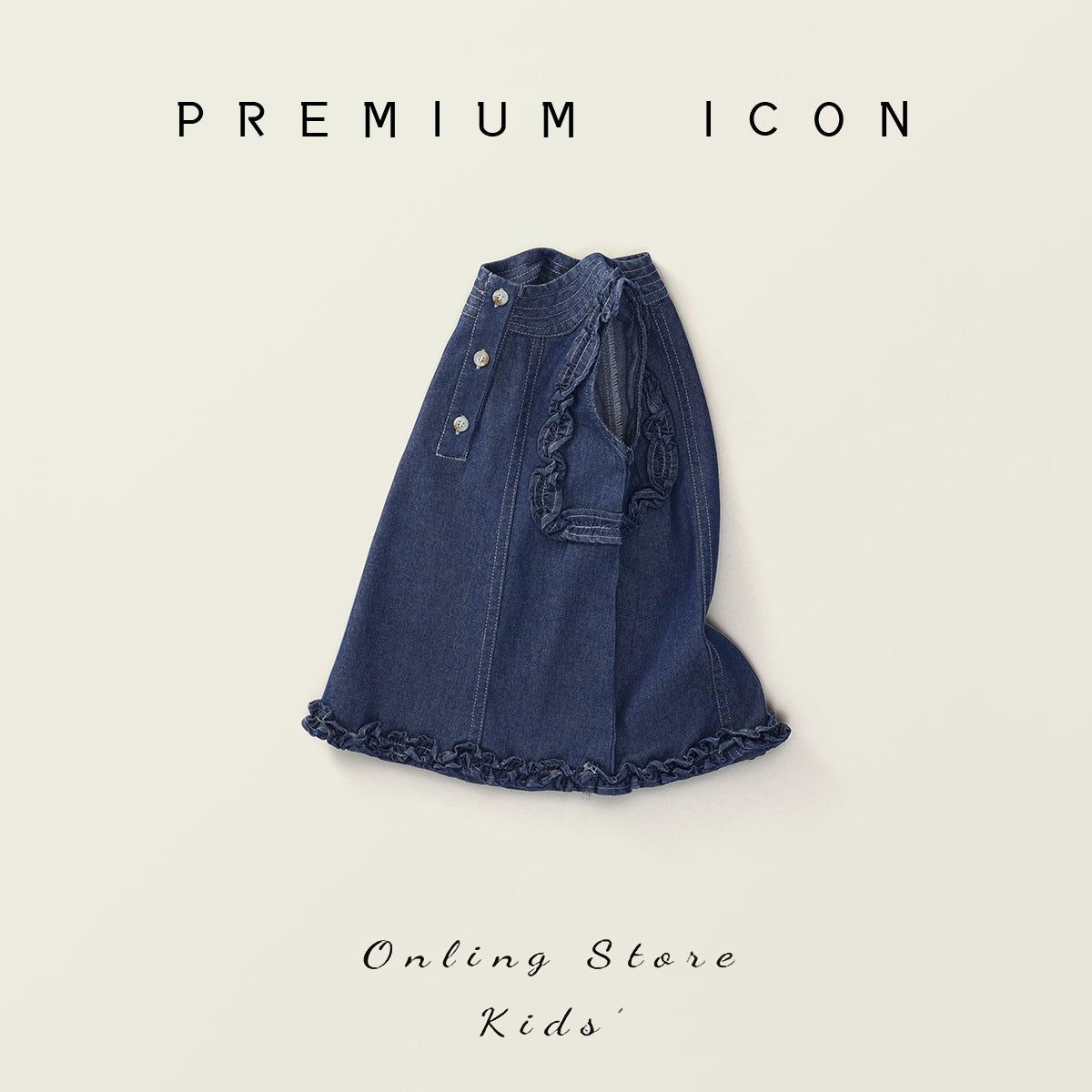 Korean-style Frilly Sleeveless Denim Dress For Girls