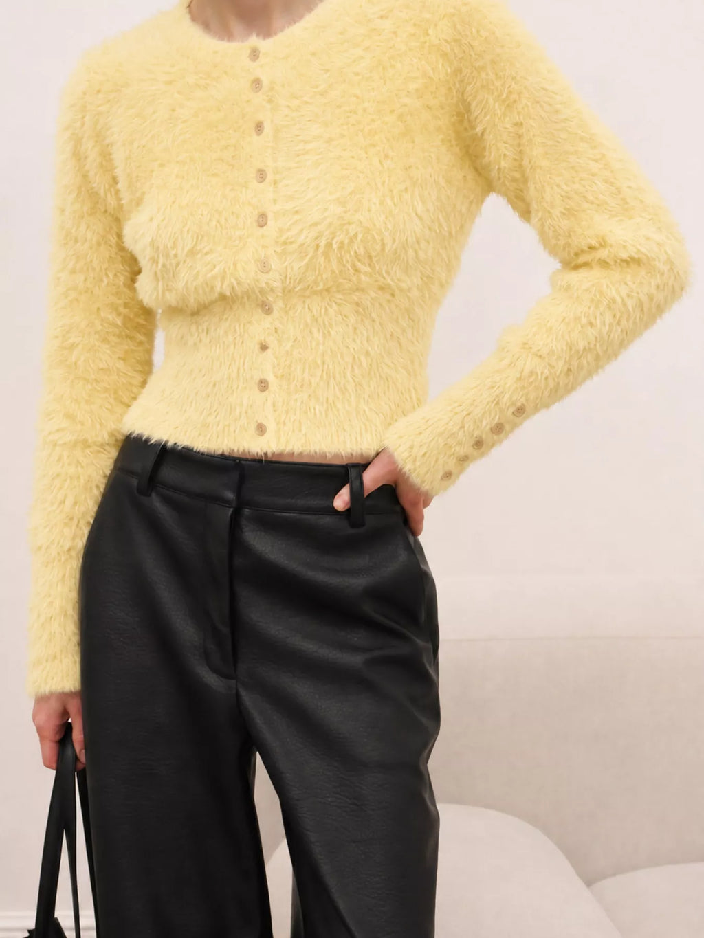 Soft Fuzzy Button-Down Cropped Cardigan