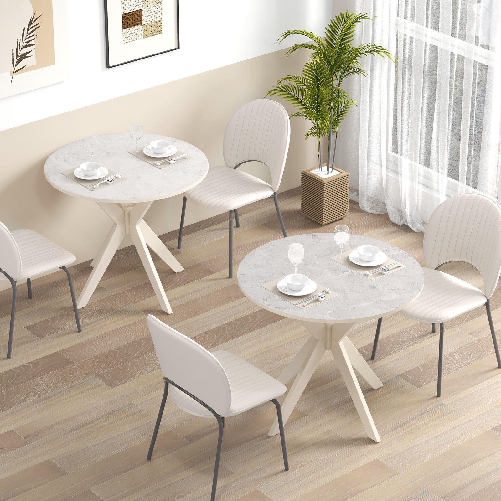 36-Inch Mid Century Modern Kitchen Table with Faux Marble Tabletop and Solid Rubber Wood Legs