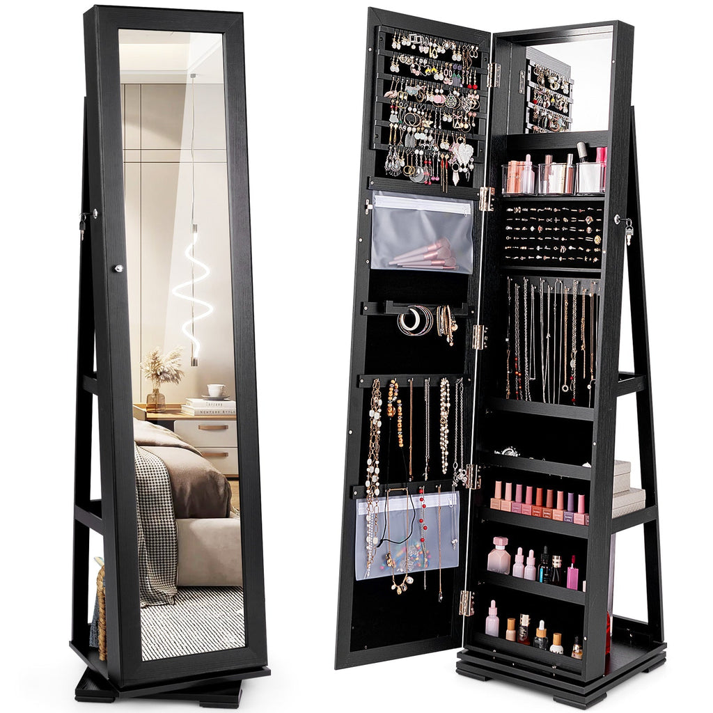360° Rotatable 2-in-1 Lockable Jewelry Cabinet with Full-Length Mirror