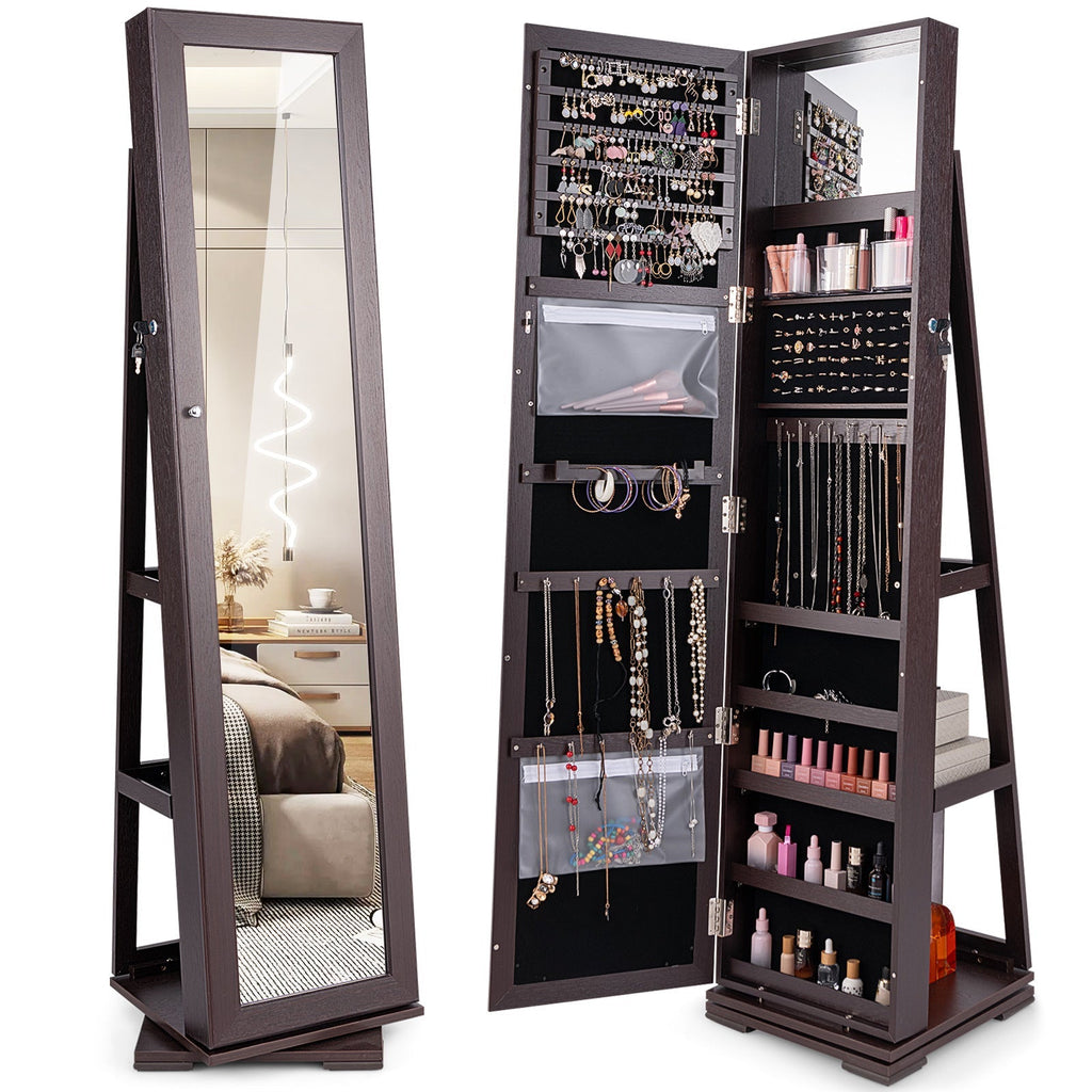 360° Rotatable 2-in-1 Lockable Jewelry Cabinet with Full-Length Mirror