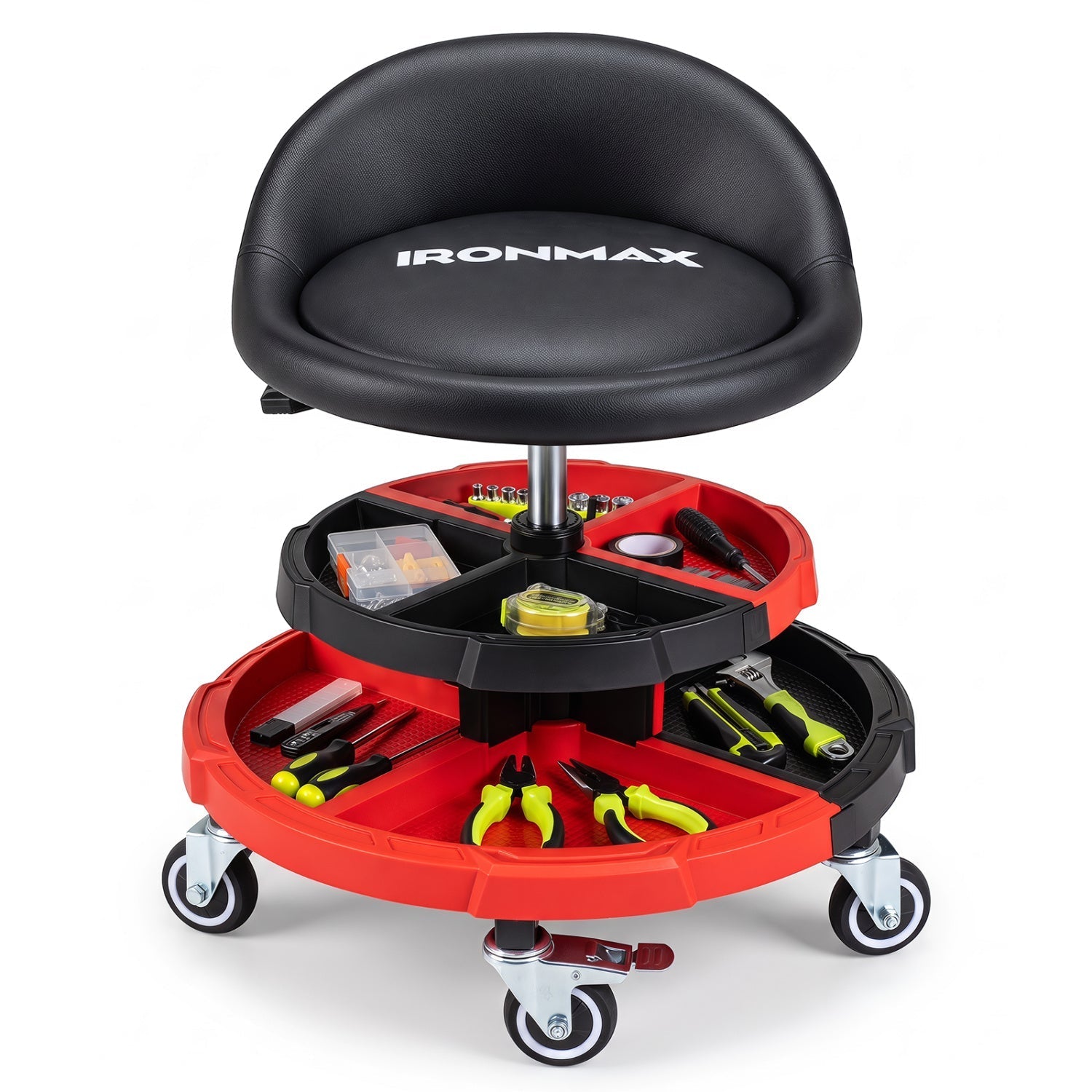 Rolling Mechanic Stool with Adjustable Height & Tool Trays