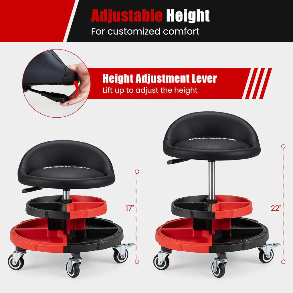 Rolling Mechanic Stool with Adjustable Height & Tool Trays