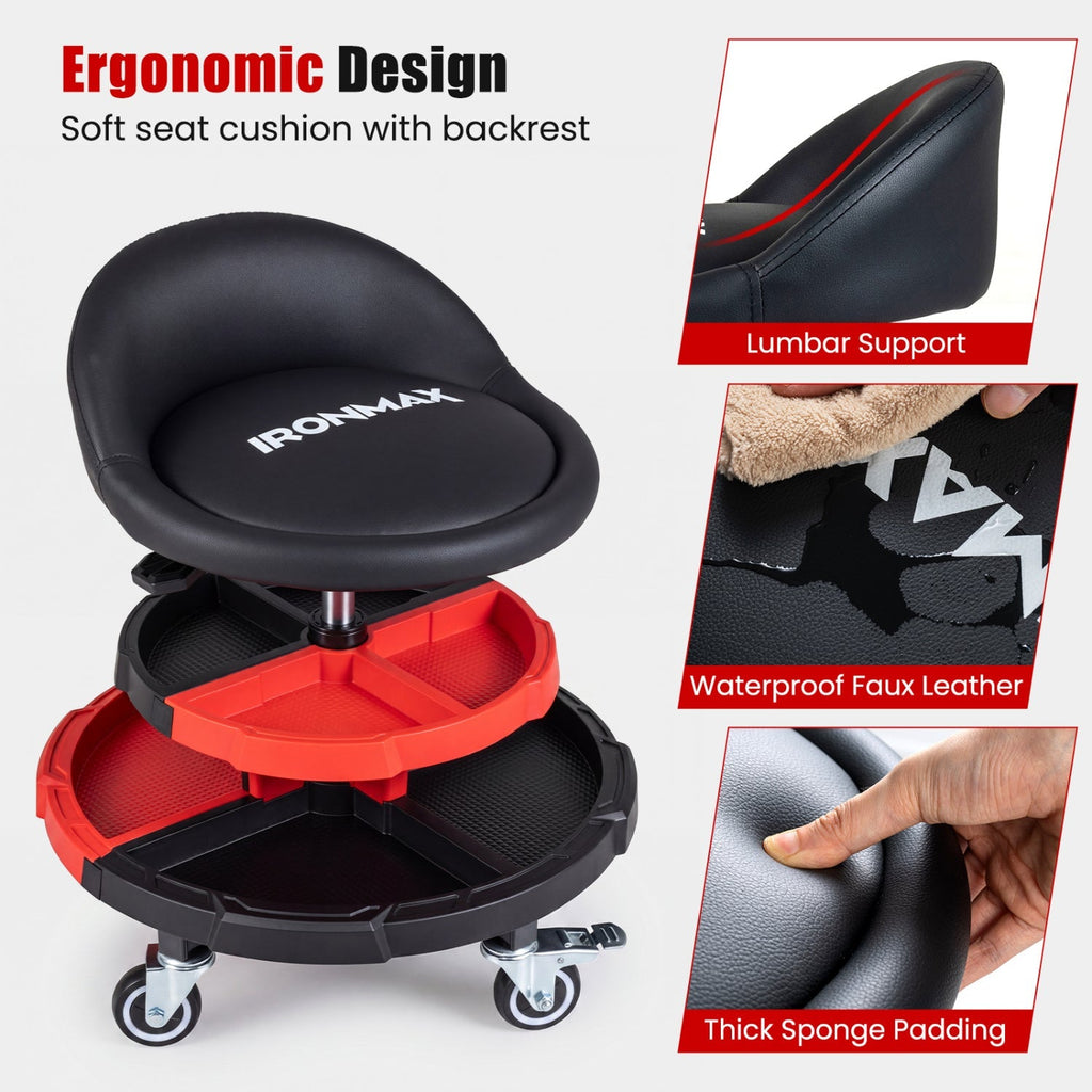 Rolling Mechanic Stool with Adjustable Height & Tool Trays