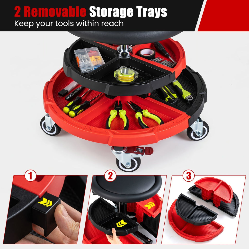 Rolling Mechanic Stool with Adjustable Height & Tool Trays