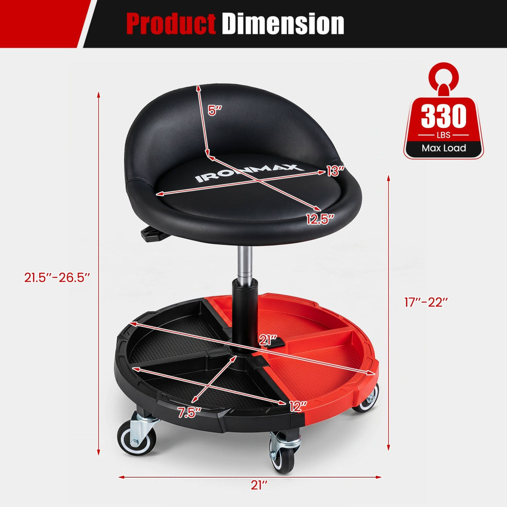 Rolling Mechanic Stool with Adjustable Height & Tool Tray