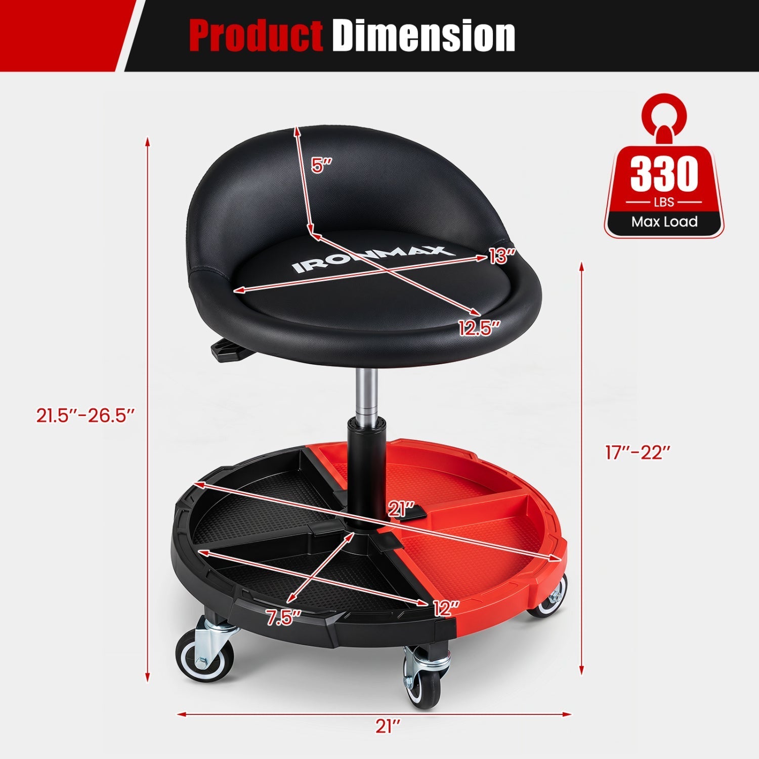 Rolling Mechanic Stool with Adjustable Height & Tool Tray