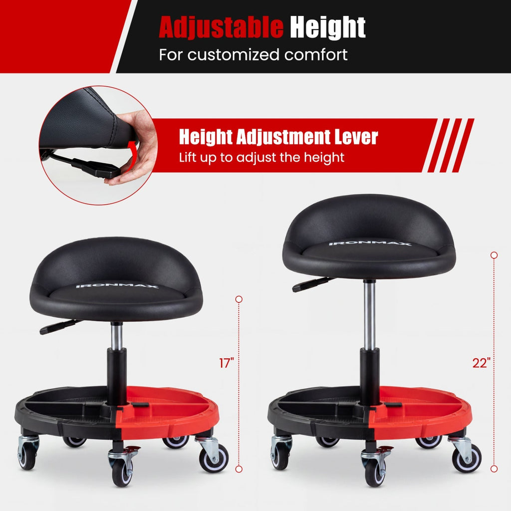 Rolling Mechanic Stool with Adjustable Height & Tool Tray