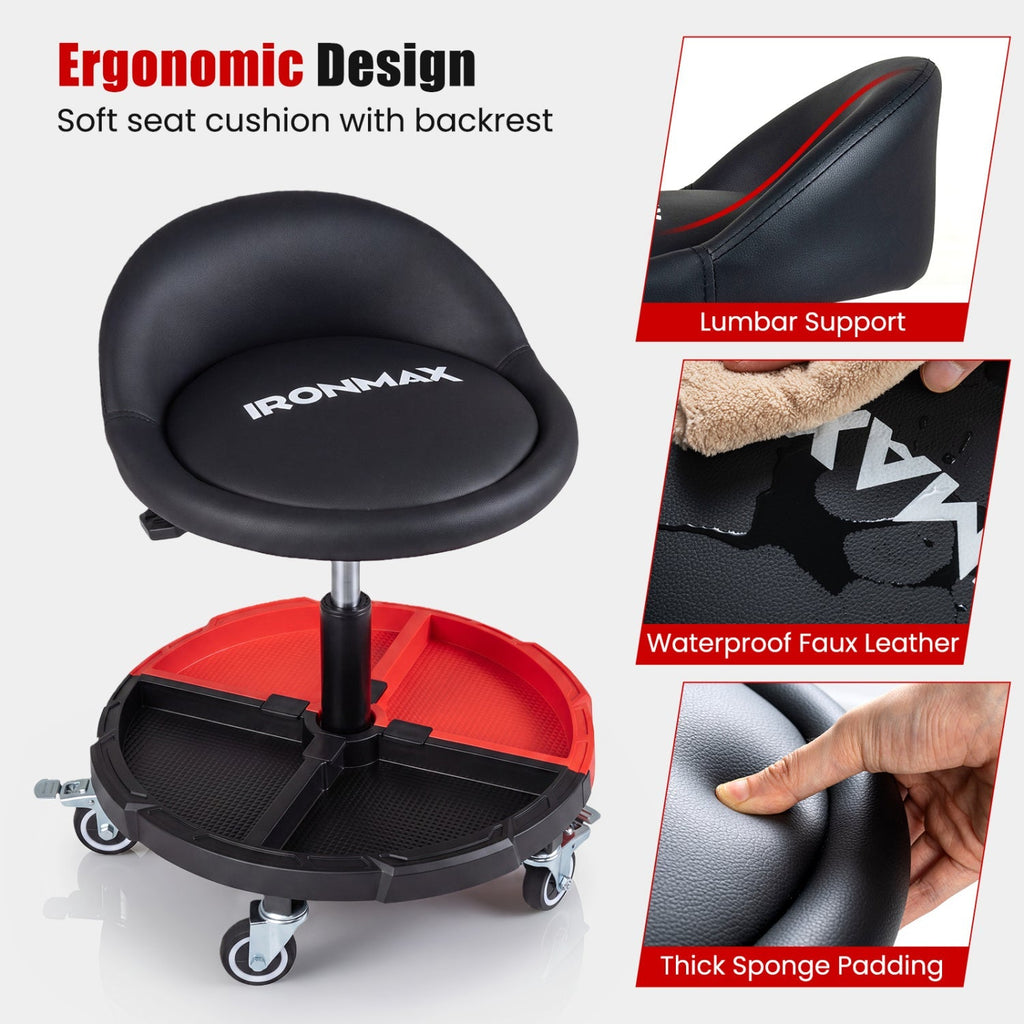 Rolling Mechanic Stool with Adjustable Height & Tool Tray