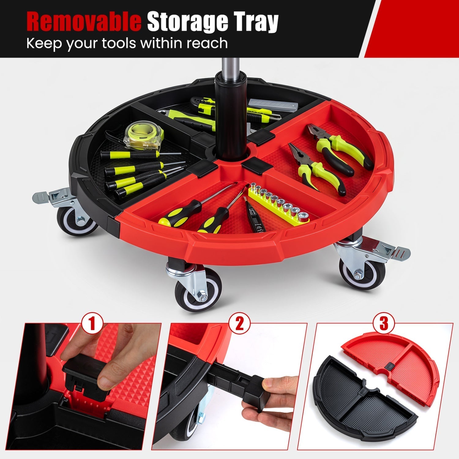 Rolling Mechanic Stool with Adjustable Height & Tool Tray