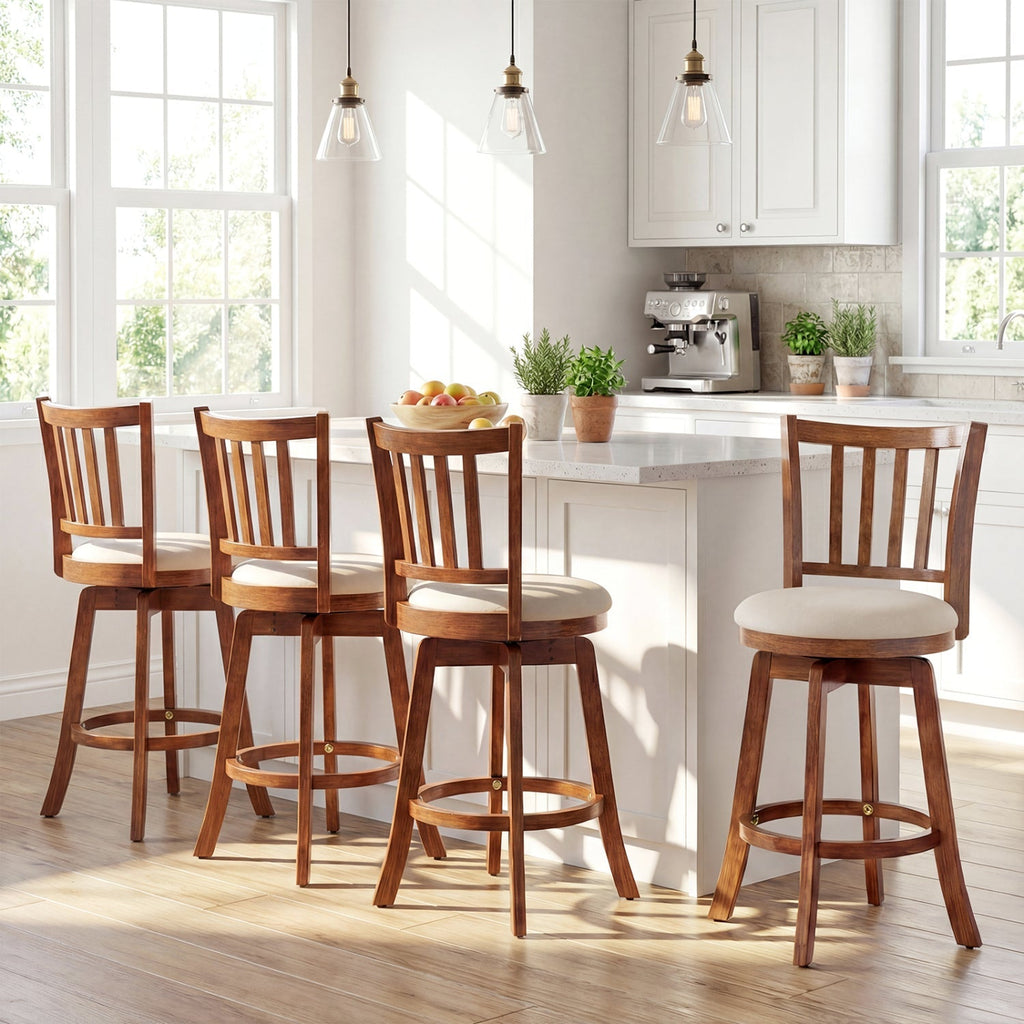 360¬∞ Rotating Counter Height Chairs Set of 2 with Upholstered Seat and Backrest
