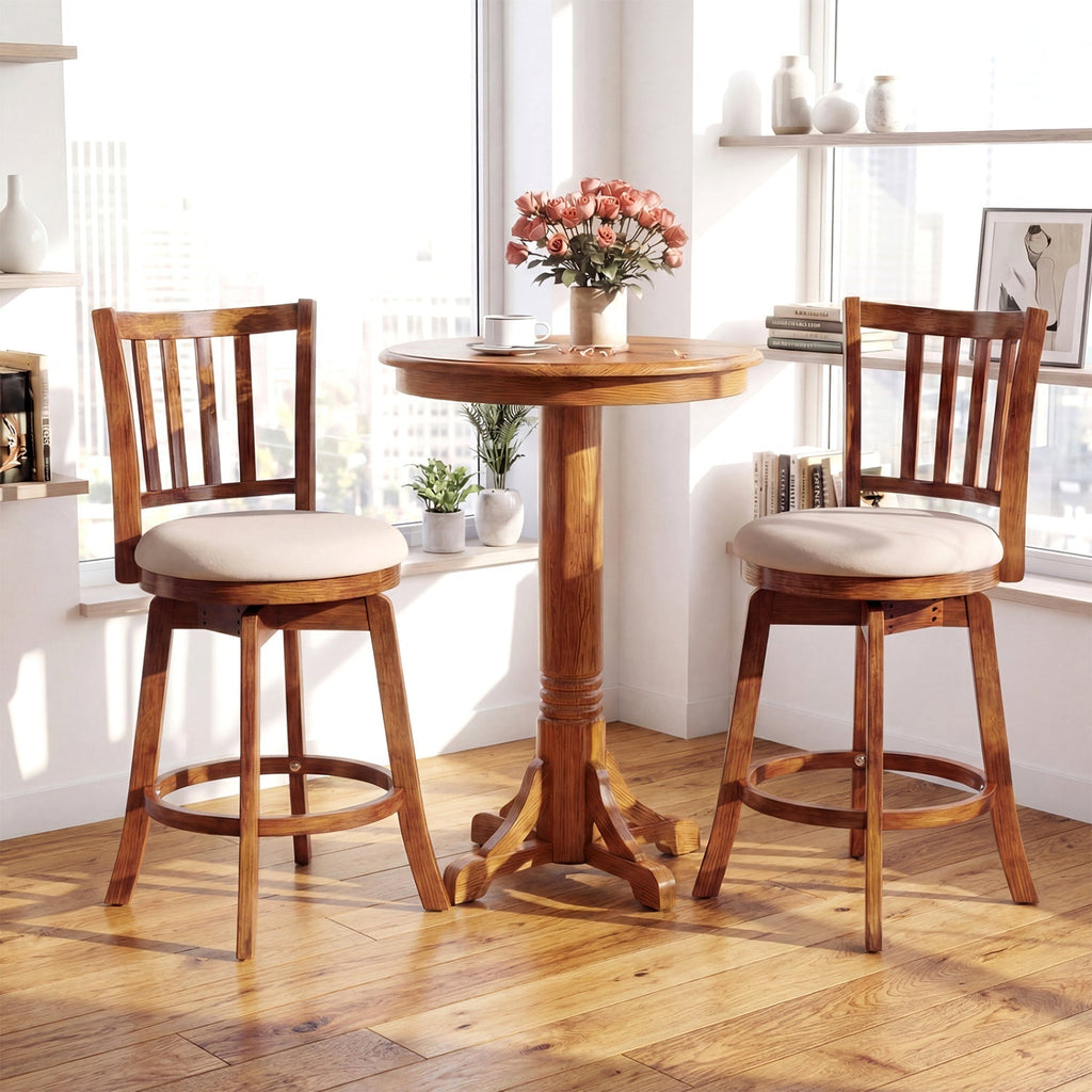 360¬∞ Rotating Counter Height Chairs Set of 2 with Upholstered Seat and Backrest