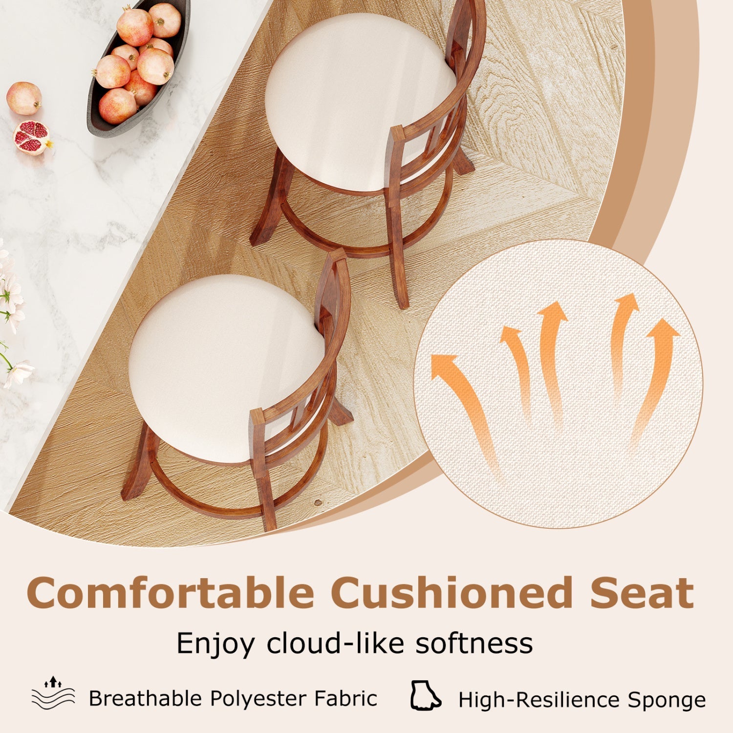 360¬∞ Rotating Counter Height Chairs Set of 2 with Upholstered Seat and Backrest